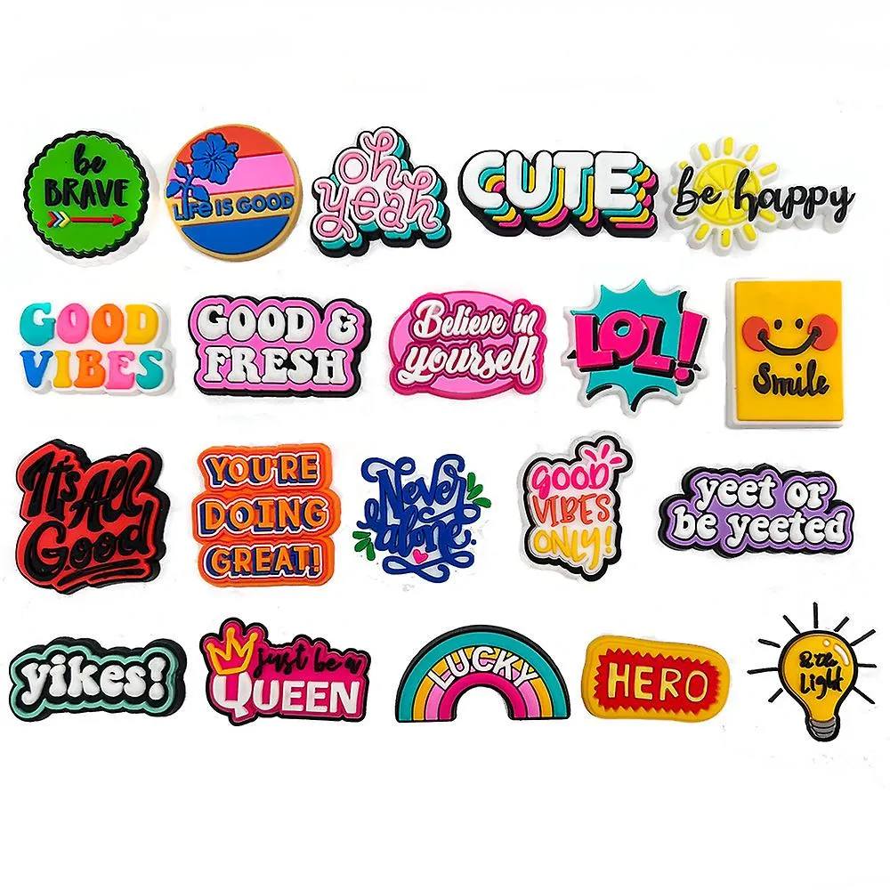 20 Pcs Inspirational Phrases Series Hole Shoes Accessories Shoes Buckle Diy Accessories Cartoon Buckle Ins Decoration Buckle Cro