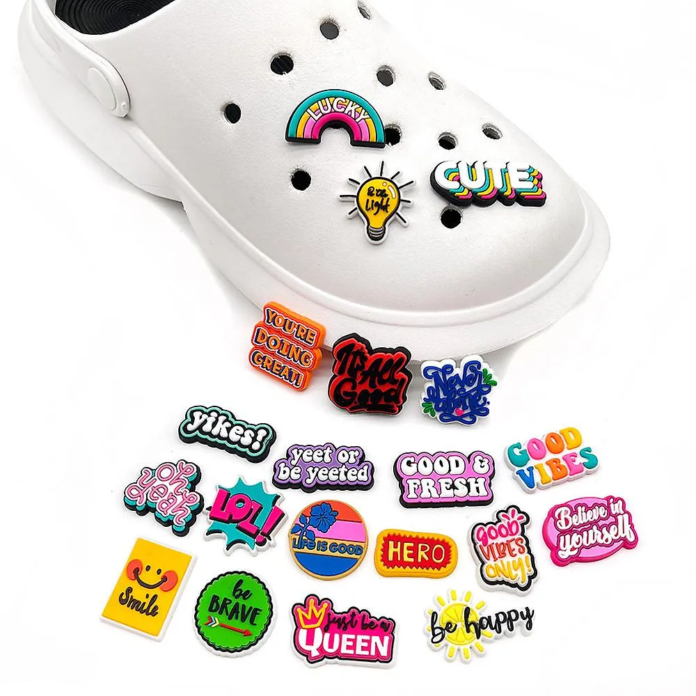 20 Pcs Inspirational Phrases Series Hole Shoes Accessories Shoes Buckle Diy Accessories Cartoon Buckle Ins Decoration Buckle Cro