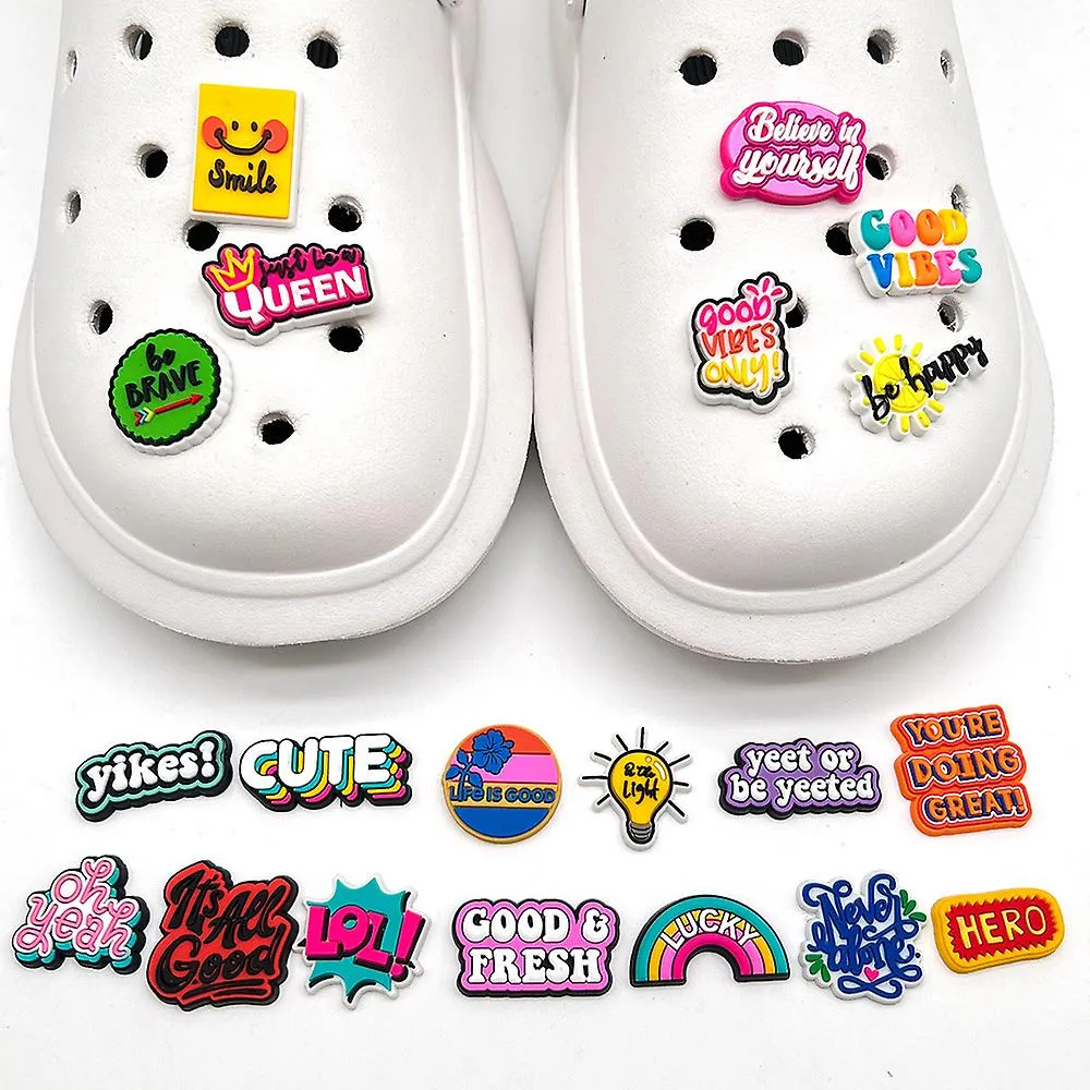 20 Pcs Inspirational Phrases Series Hole Shoes Accessories Shoes Buckle Diy Accessories Cartoon Buckle Ins Decoration Buckle Cro