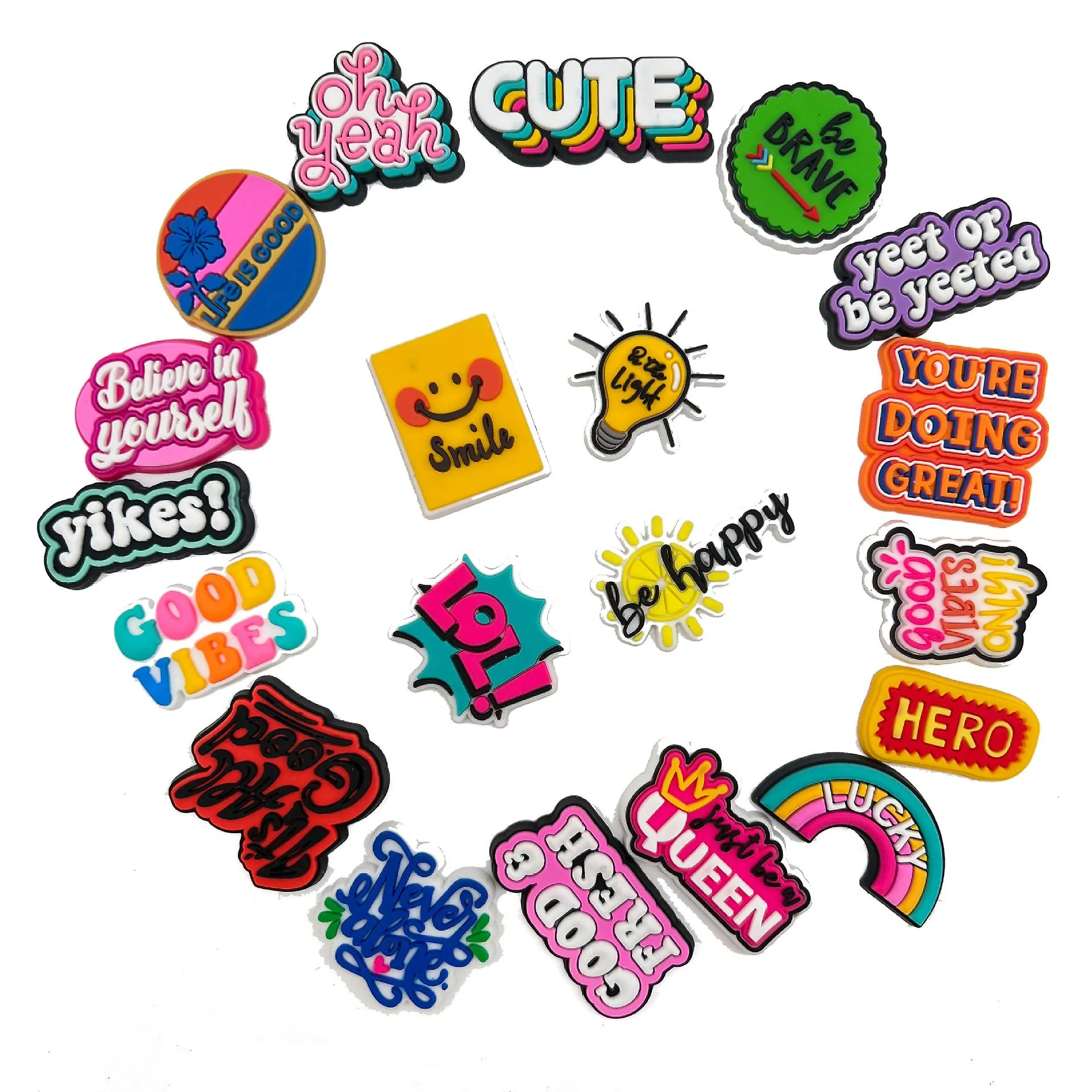 20 Pcs Inspirational Phrases Series Hole Shoes Accessories Shoes Buckle Diy Accessories Cartoon Buckle Ins Decoration Buckle Cro