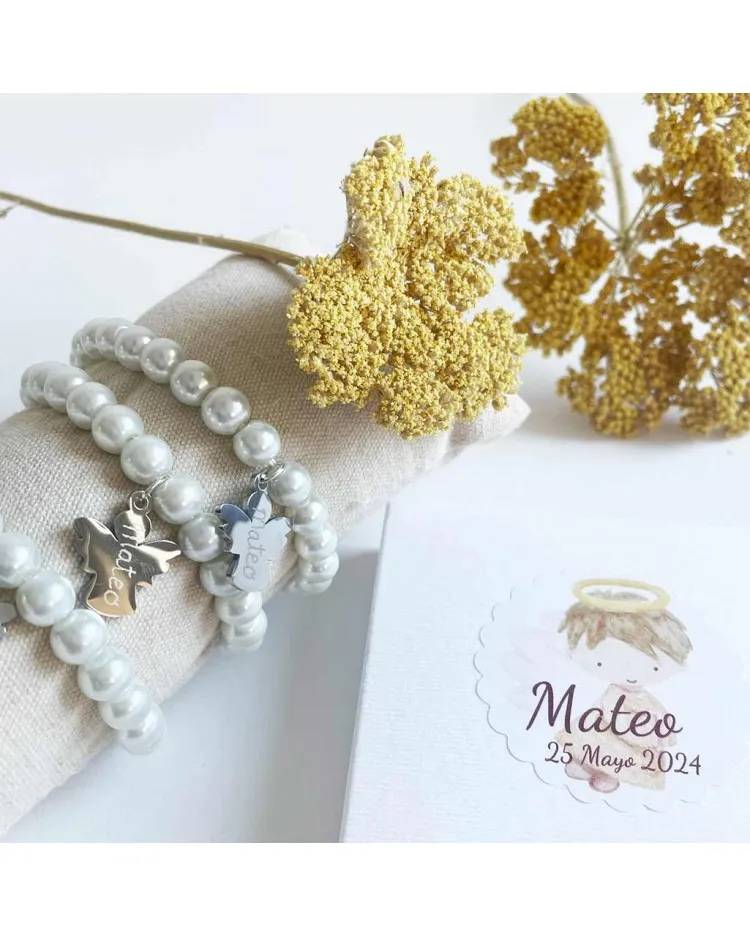 6 pulseras de perlas para invitados de bautizo