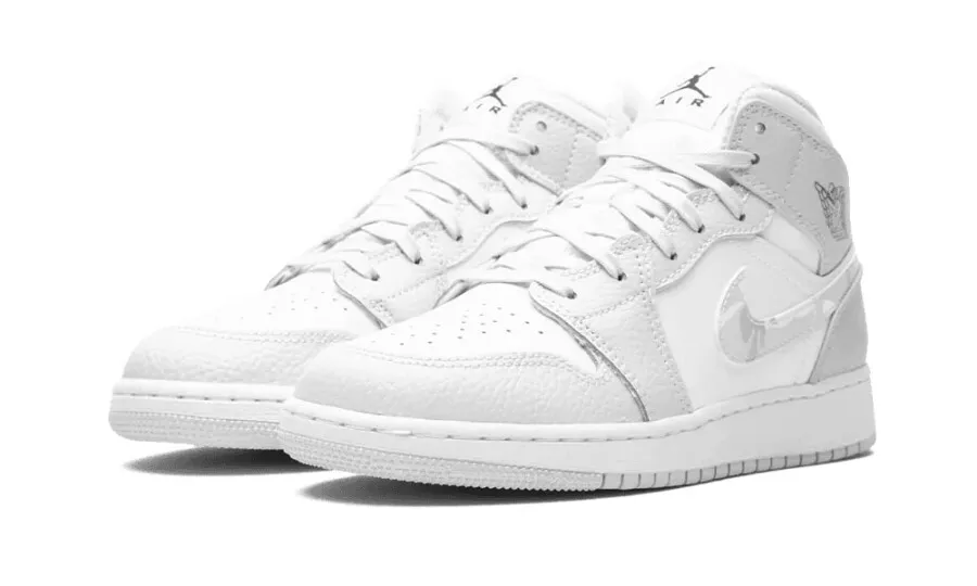AIR JORDAN 1 MID SE SWOOSH LOGO  GREY CAMO (GS)