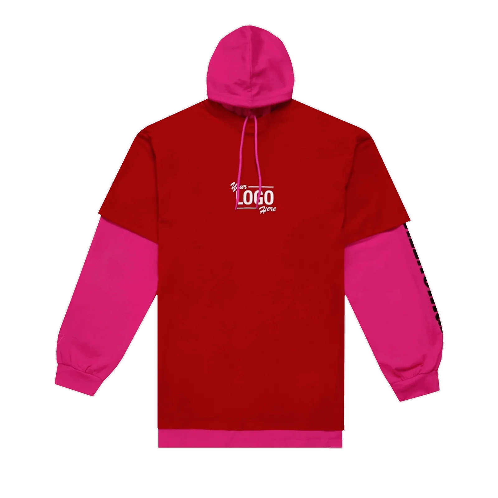 Balenciaga Hooded Double Layer Tee "Raspberry/White"