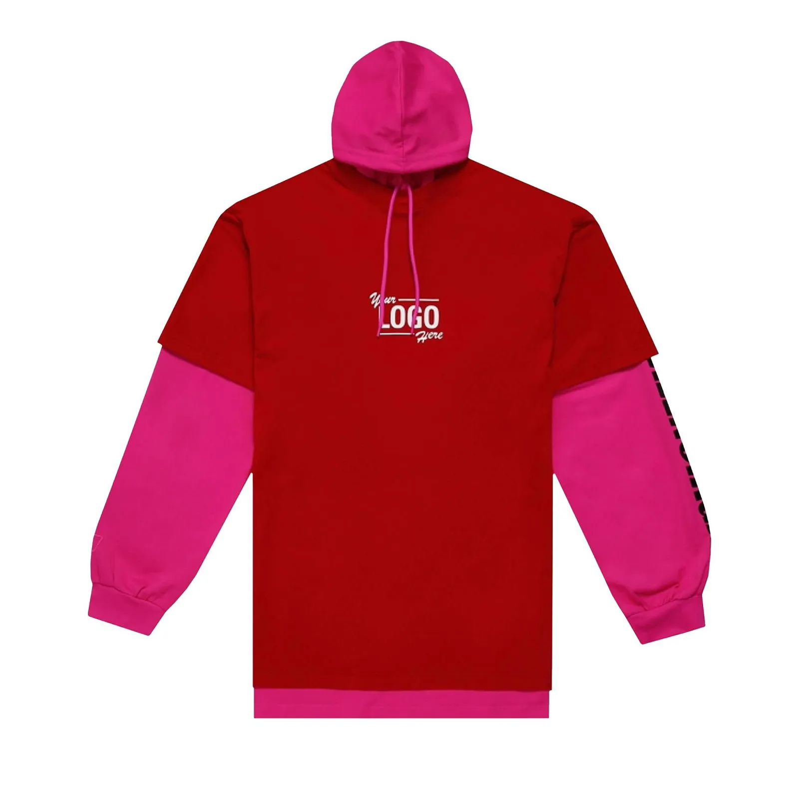 Balenciaga Hooded Double Layer Tee "Raspberry/White"