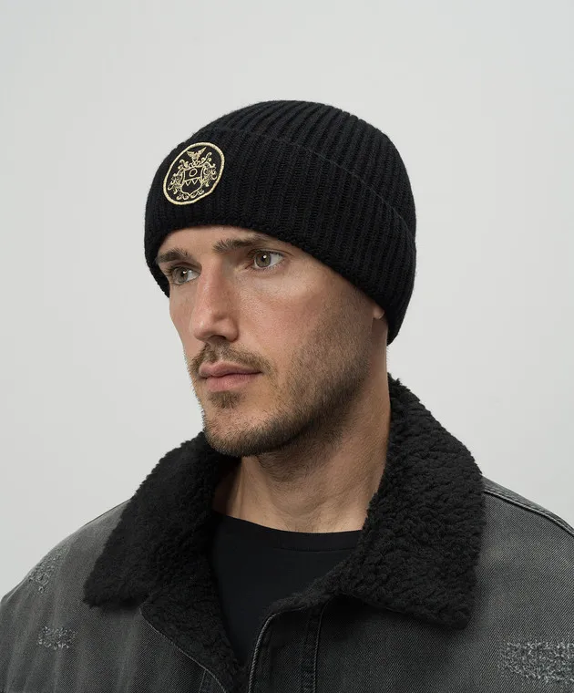 Bally Black wool cap with logo patch
