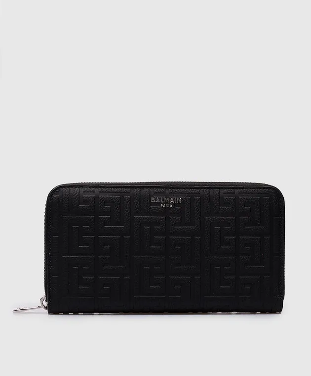 Balmain Black leather wallet with embossed logo monogram