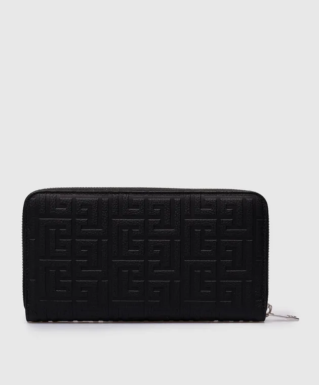 Balmain Black leather wallet with embossed logo monogram