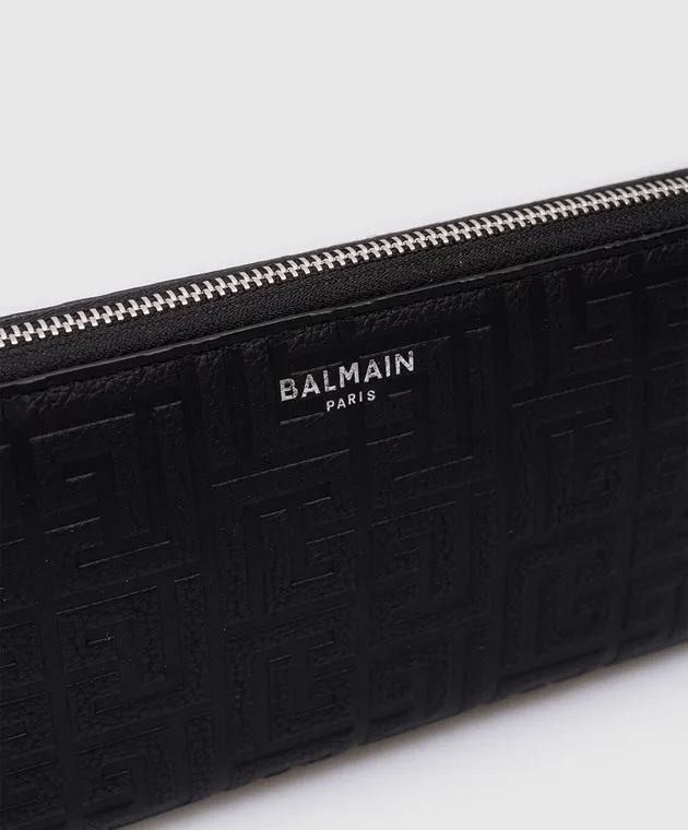 Balmain Black leather wallet with embossed logo monogram