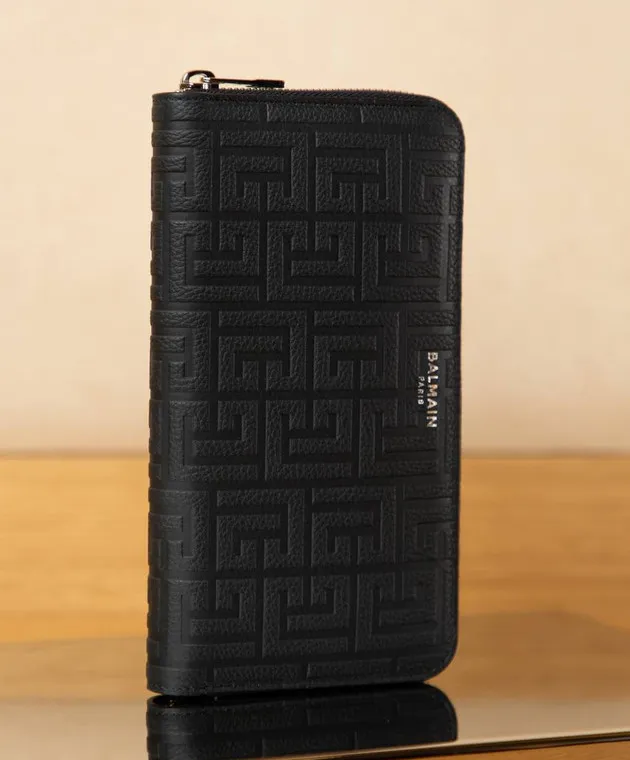 Balmain Black leather wallet with embossed logo monogram