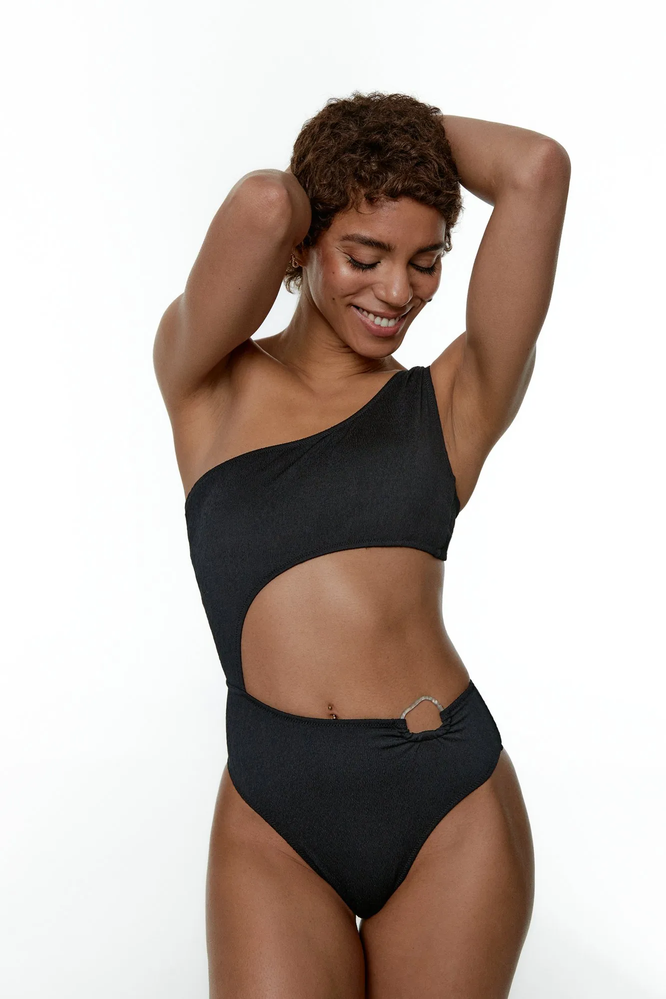 Black Limba Bañador asimétrico de jacquard Nellie Black