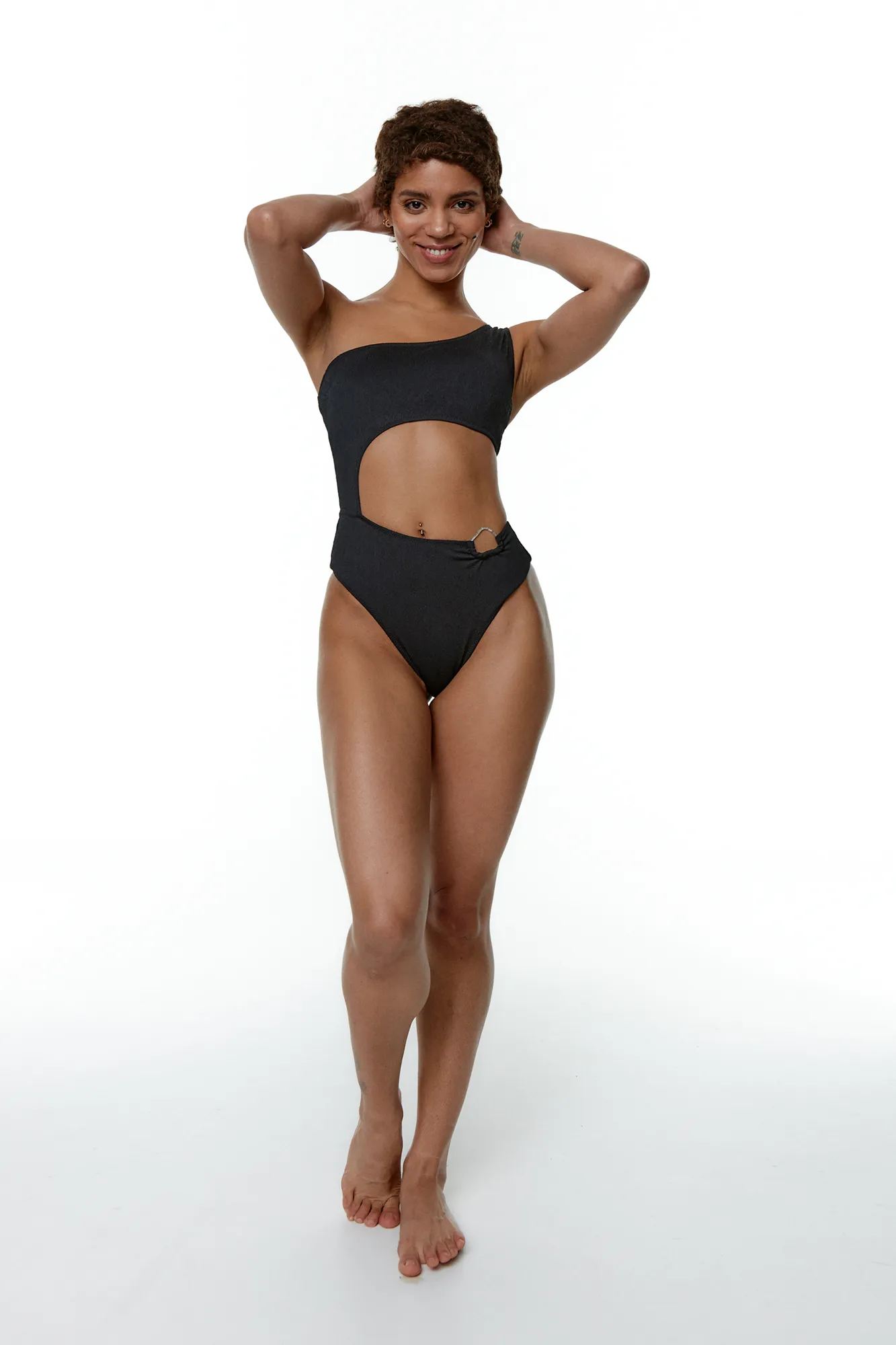 Black Limba Bañador asimétrico de jacquard Nellie Black