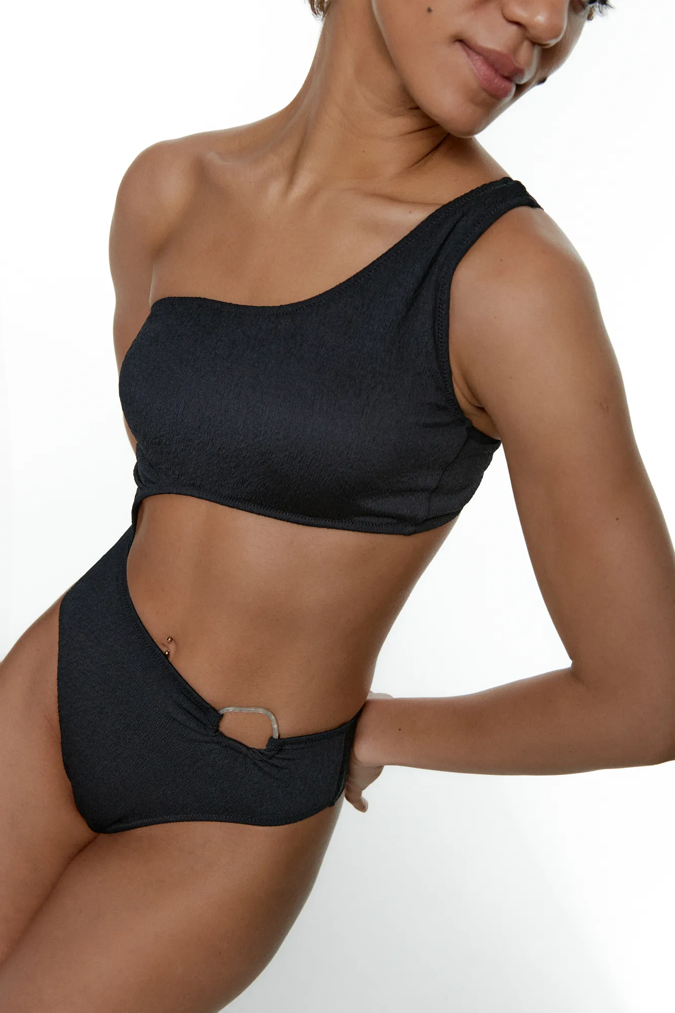 Black Limba Bañador asimétrico de jacquard Nellie Black