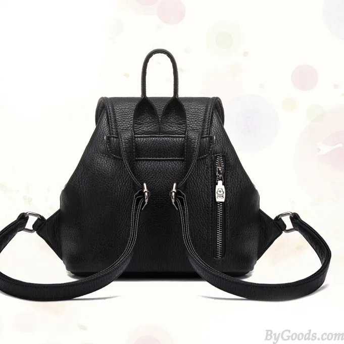 Black White Mini Simple Women College Backpack 