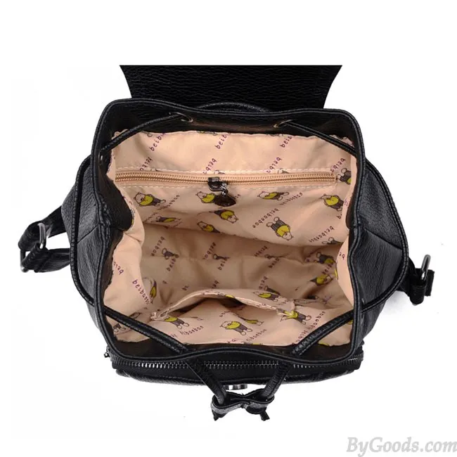 Black White Mini Simple Women College Backpack 