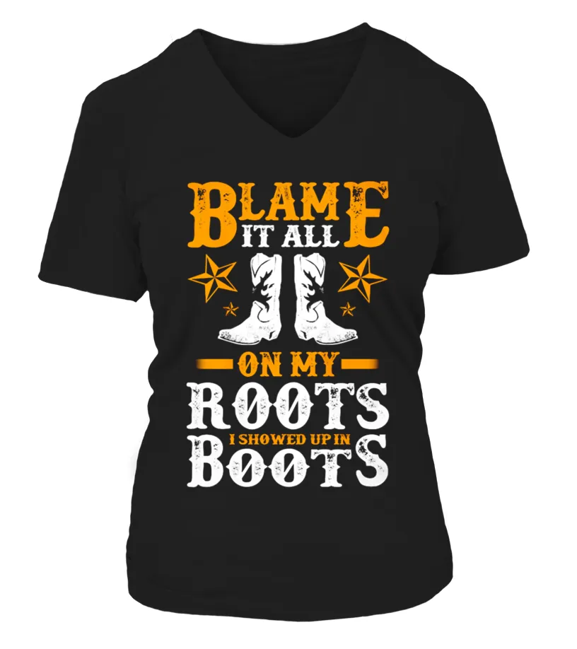 BLAME IT ALL ON COUNTRY GIRLS ROOTS TSHIRT CAMISETA CUELLO PICO MUJER