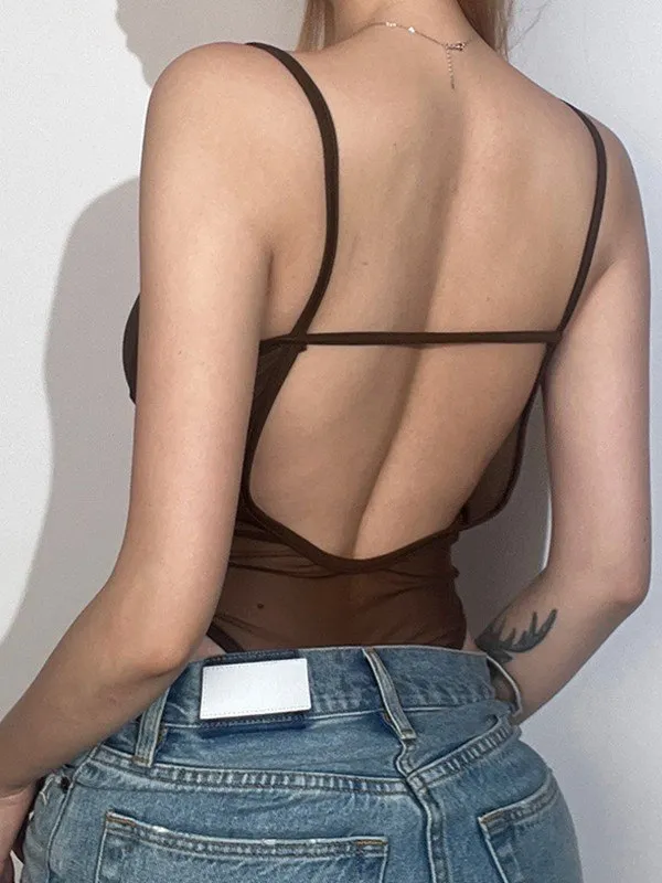 Body de malla transparente sin espalda de patchwork