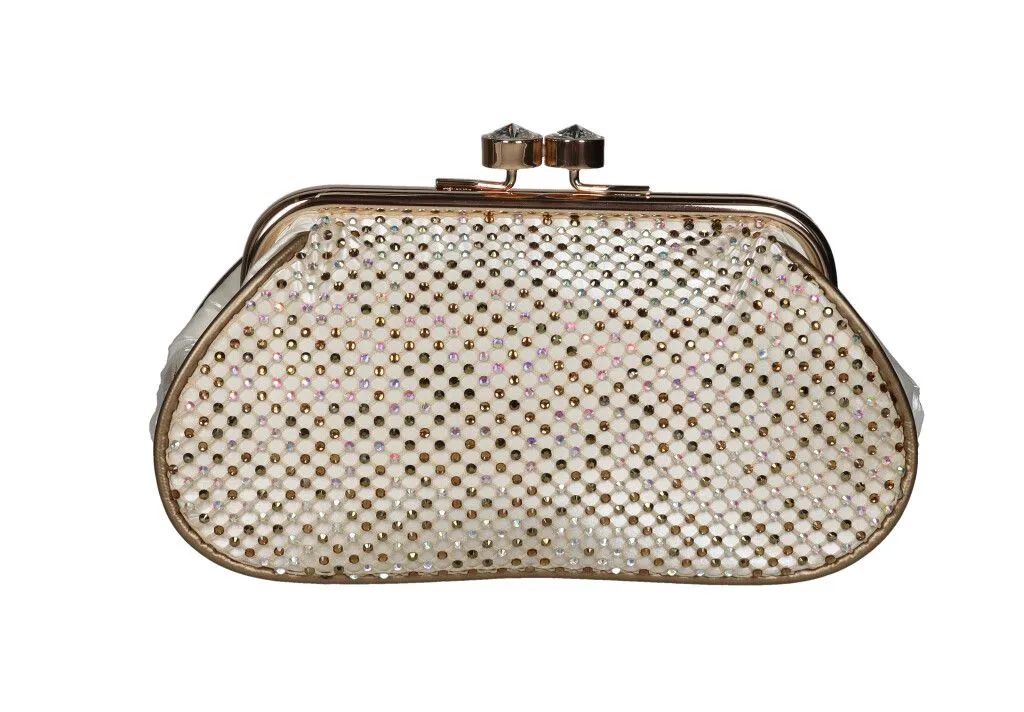 Bolso Beig Con Boquilla y Malla Brillantes Oro