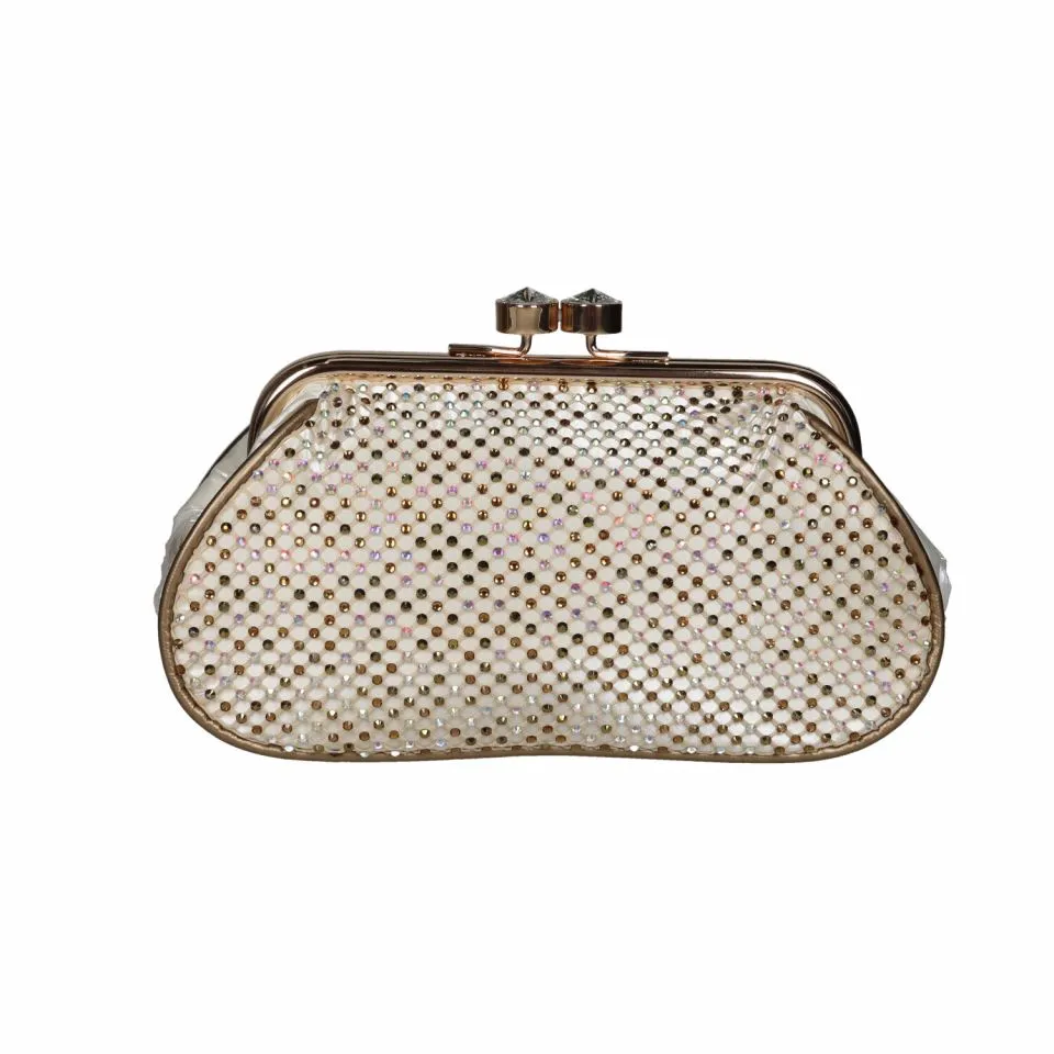 Bolso Beig Con Boquilla y Malla Brillantes Oro