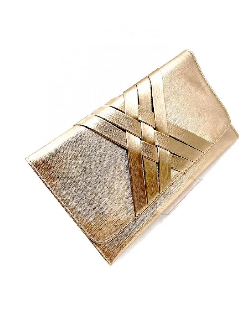 BOLSOS BODA ORO ROSA CARTERA ELEGANTE CON SOLAPA DRAPEADA