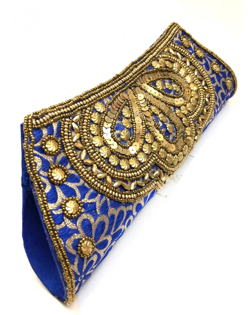 BOLSOS DE FIESTA AZULONES Y DORADOS CON PRECIOSA DECORACION