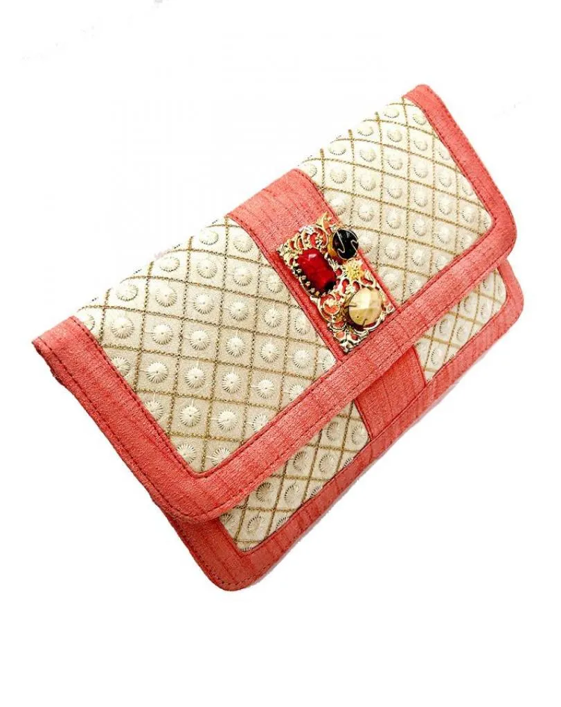 BOLSOS DE FIESTA CORAL Y BEIGE CON DECORACION ORIGINAL