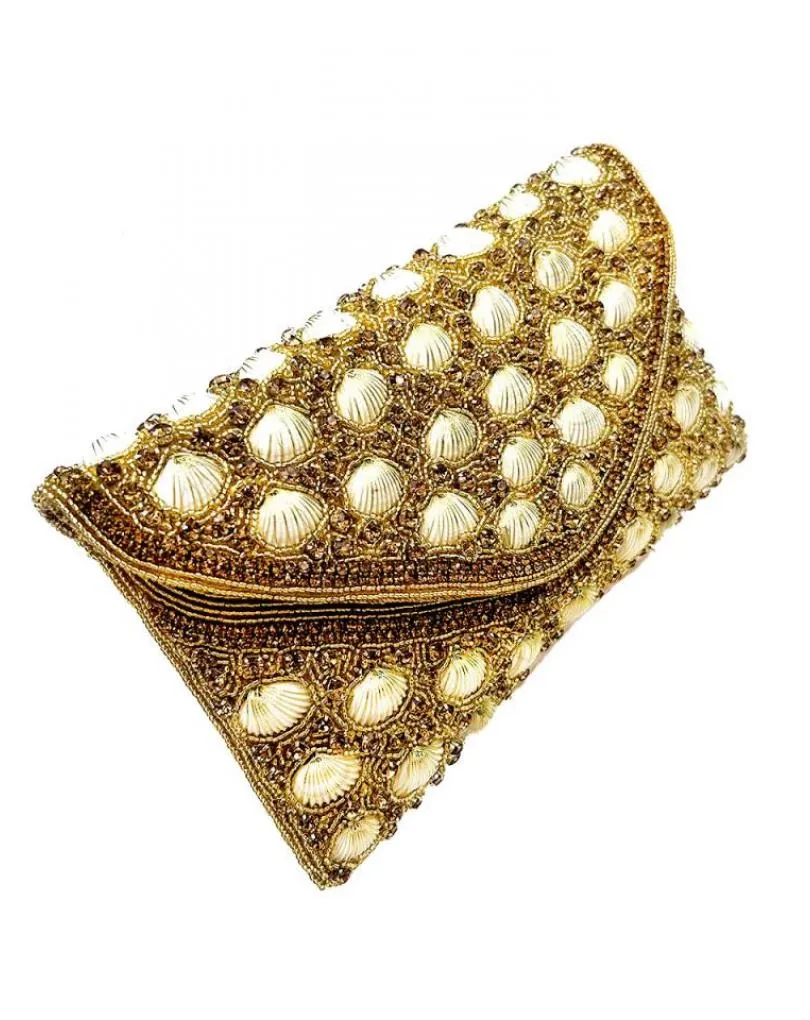 BOLSOS DE FIESTA DORADOS CON CONCHAS CARTERA JOYA ELEGANTE