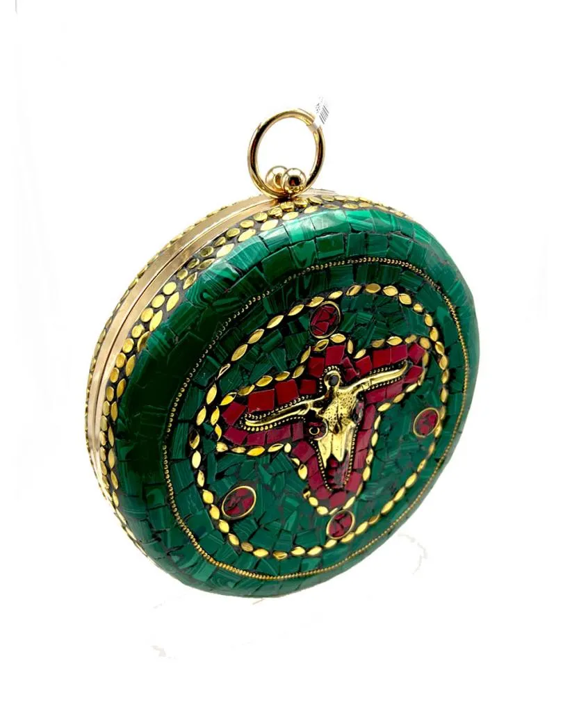 BOLSOS DE FIESTA REDONDO DE MOSAICO EN TURQUESA VERDE