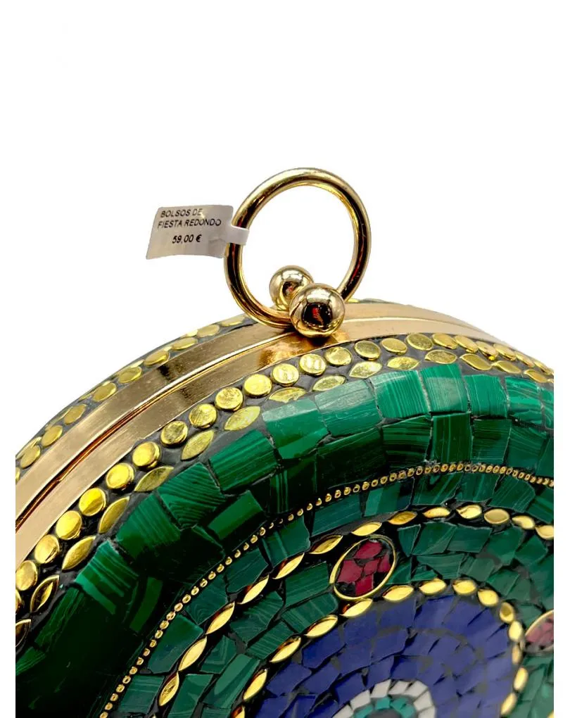 BOLSOS DE FIESTA REDONDO DE MOSAICO EN TURQUESA VERDE
