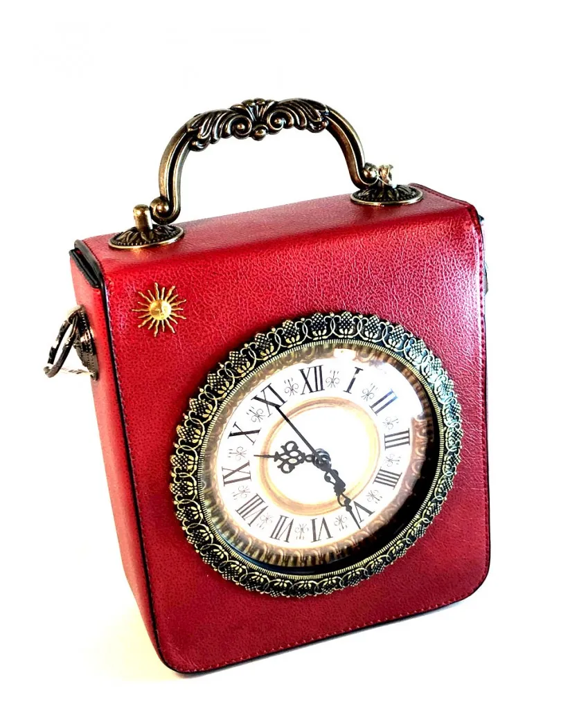 BOLSOS DE MUJER ROJOS DECORADOS CON RELOJ COMPLEMENTOS ONLINE