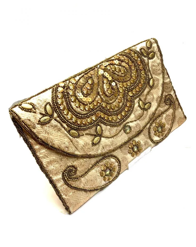 BOLSOS PARA MUJER BEIGE CON DECORACION INDIA EN DORADOS