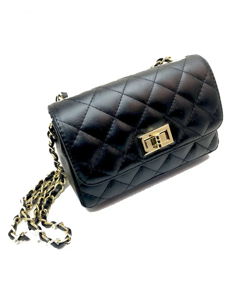 BOLSOS TIPO CHANNEL NEGROS DE PIEL ACOLCHADA TAMAÑO PEQUEÑO