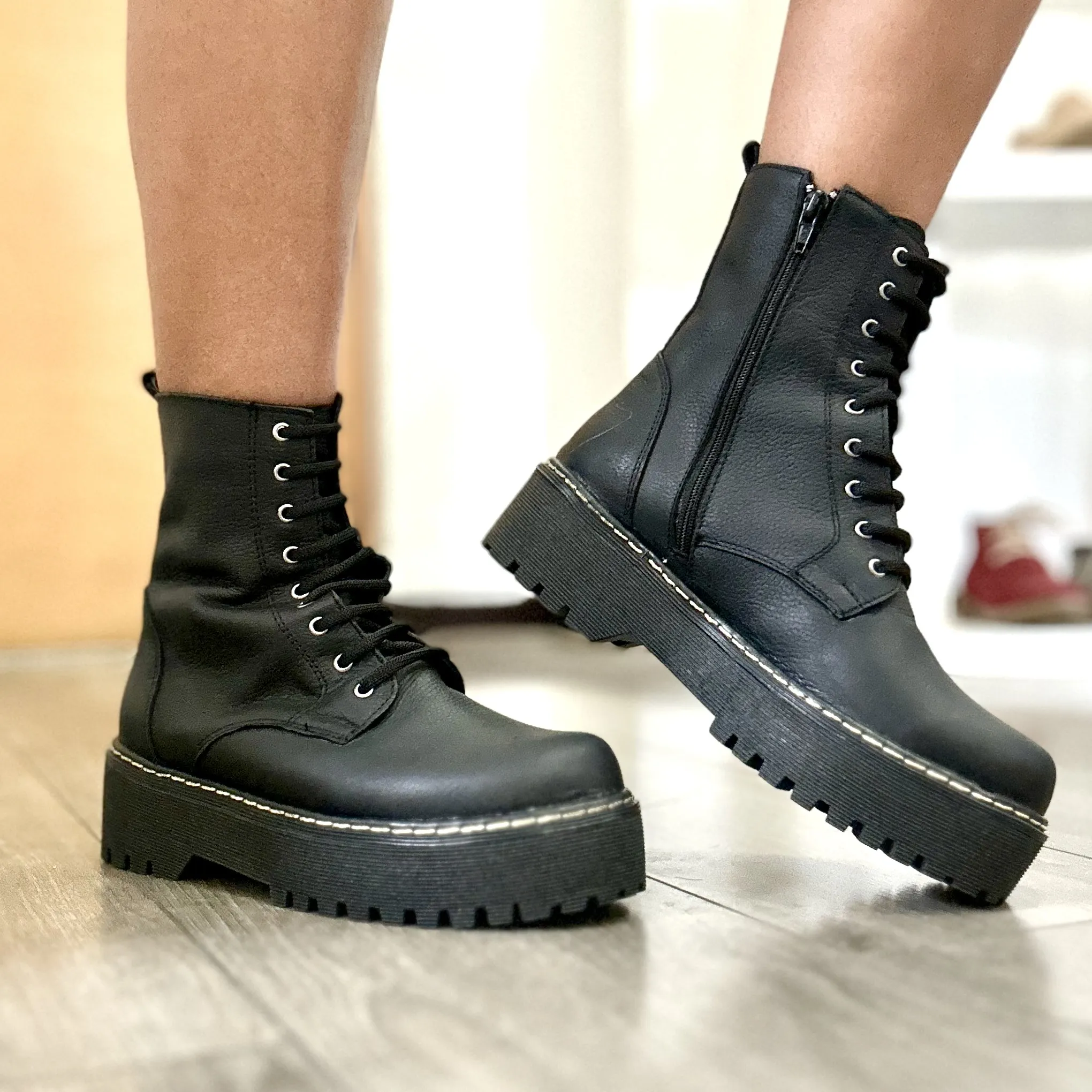 Bota Negra Militar Plataforma