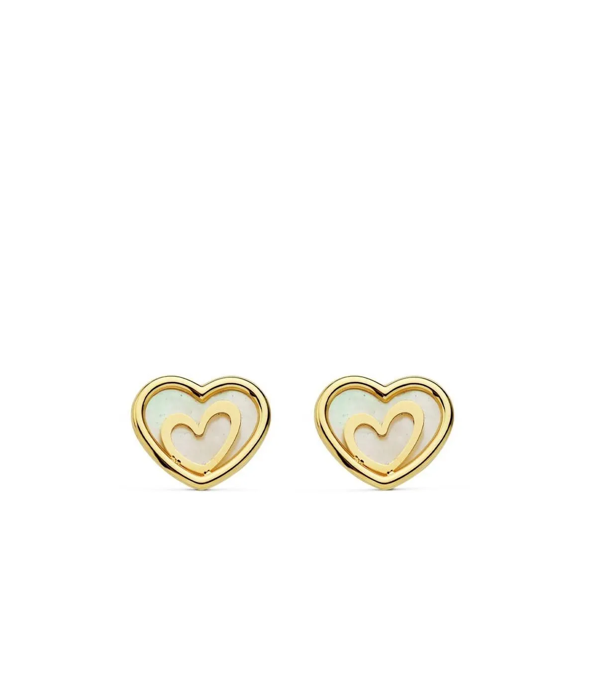 Boucles d'oreilles Or Jaune 18 carats Coeurs Nacre