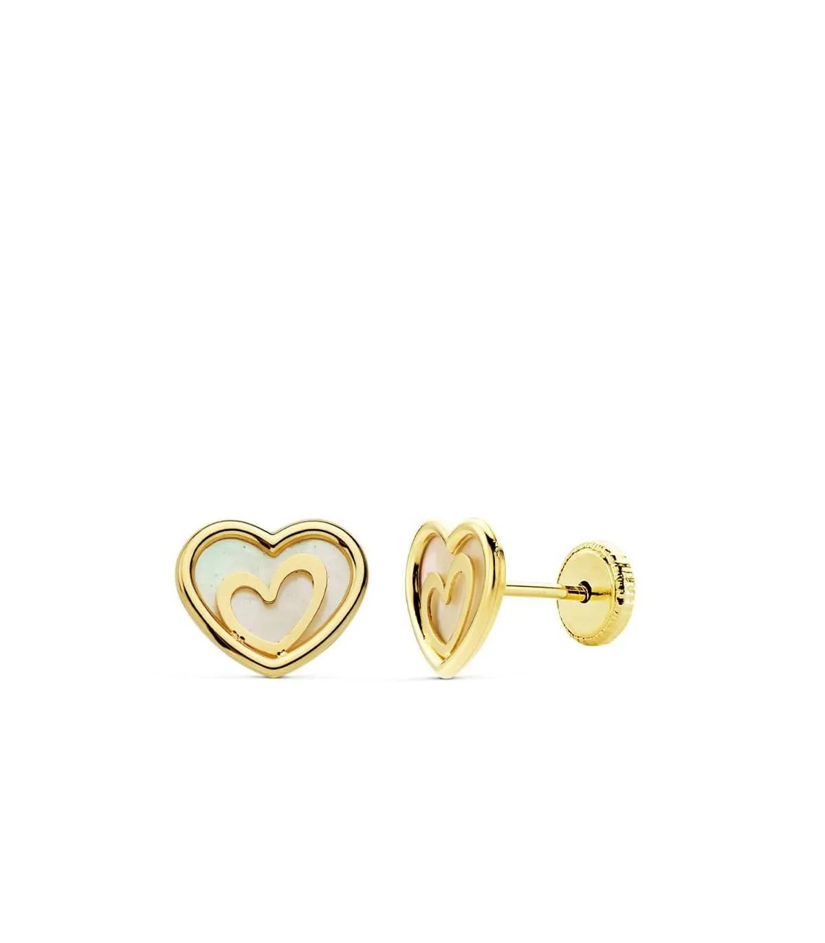 Boucles d'oreilles Or Jaune 18 carats Coeurs Nacre