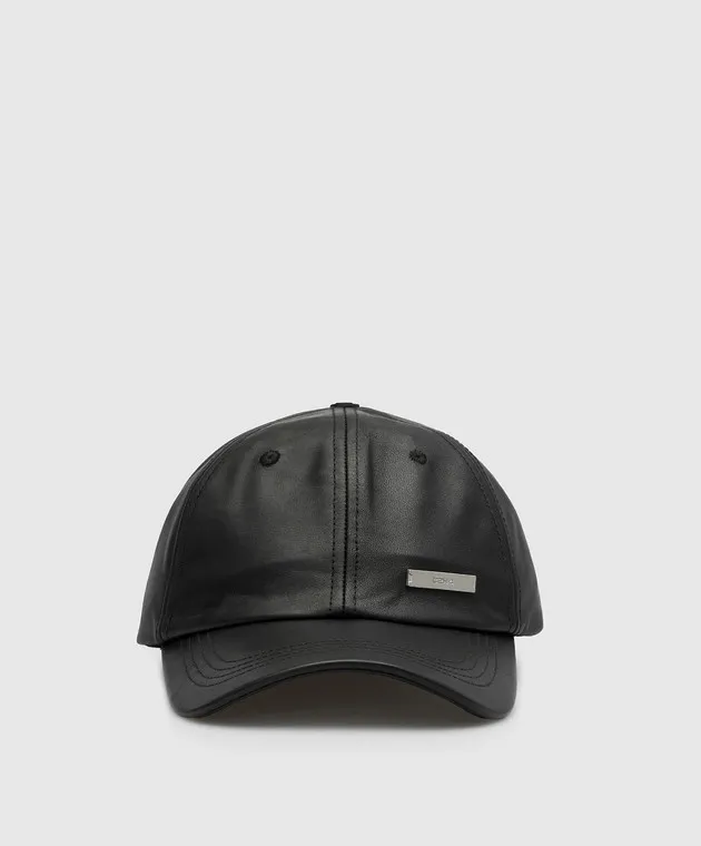 C2H4 Black leather cap with logo