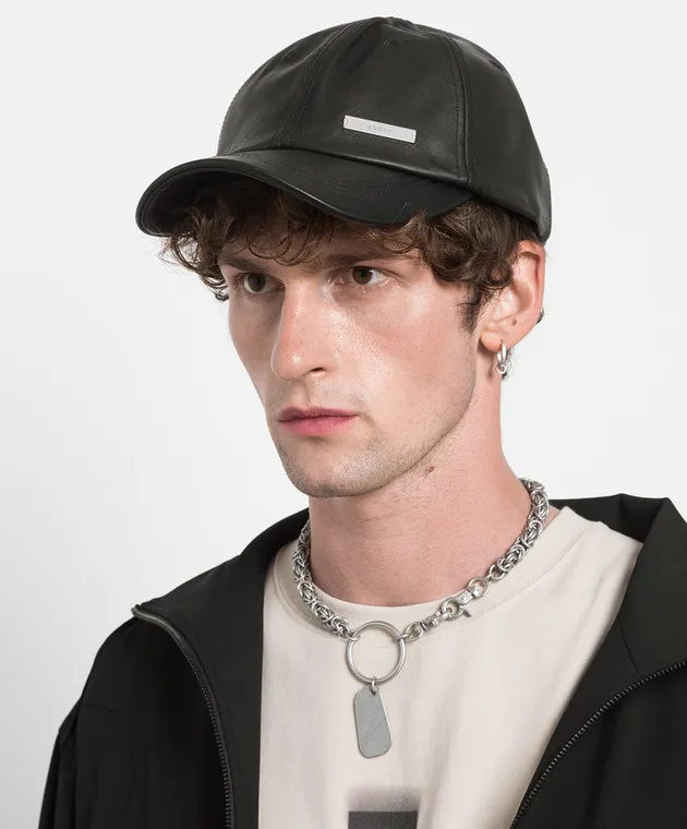 C2H4 Black leather cap with logo