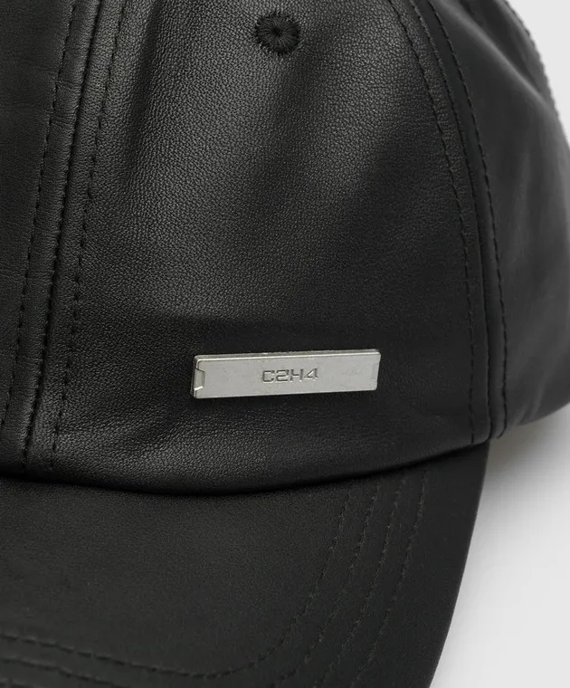 C2H4 Black leather cap with logo