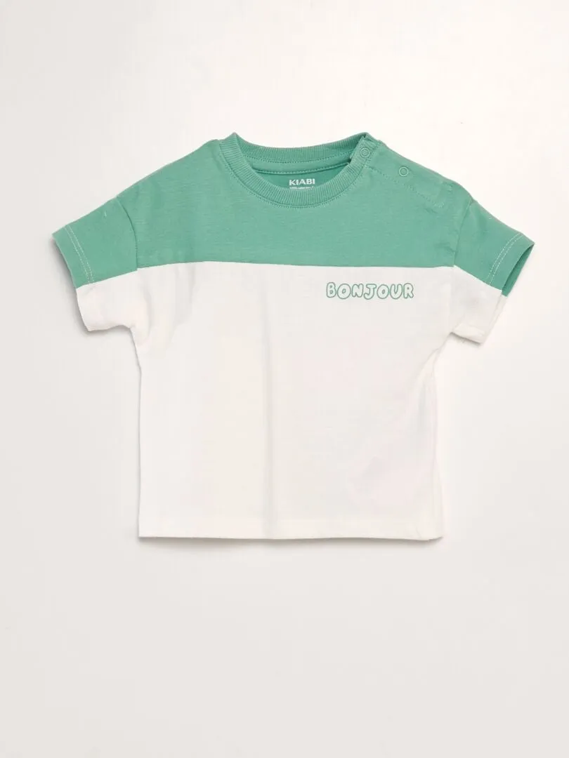 CAMISETA COLORBLOCK CON CUELLO REDONDO  VERDE