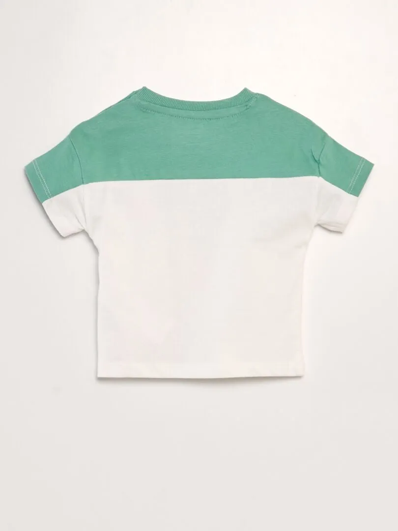 CAMISETA COLORBLOCK CON CUELLO REDONDO  VERDE