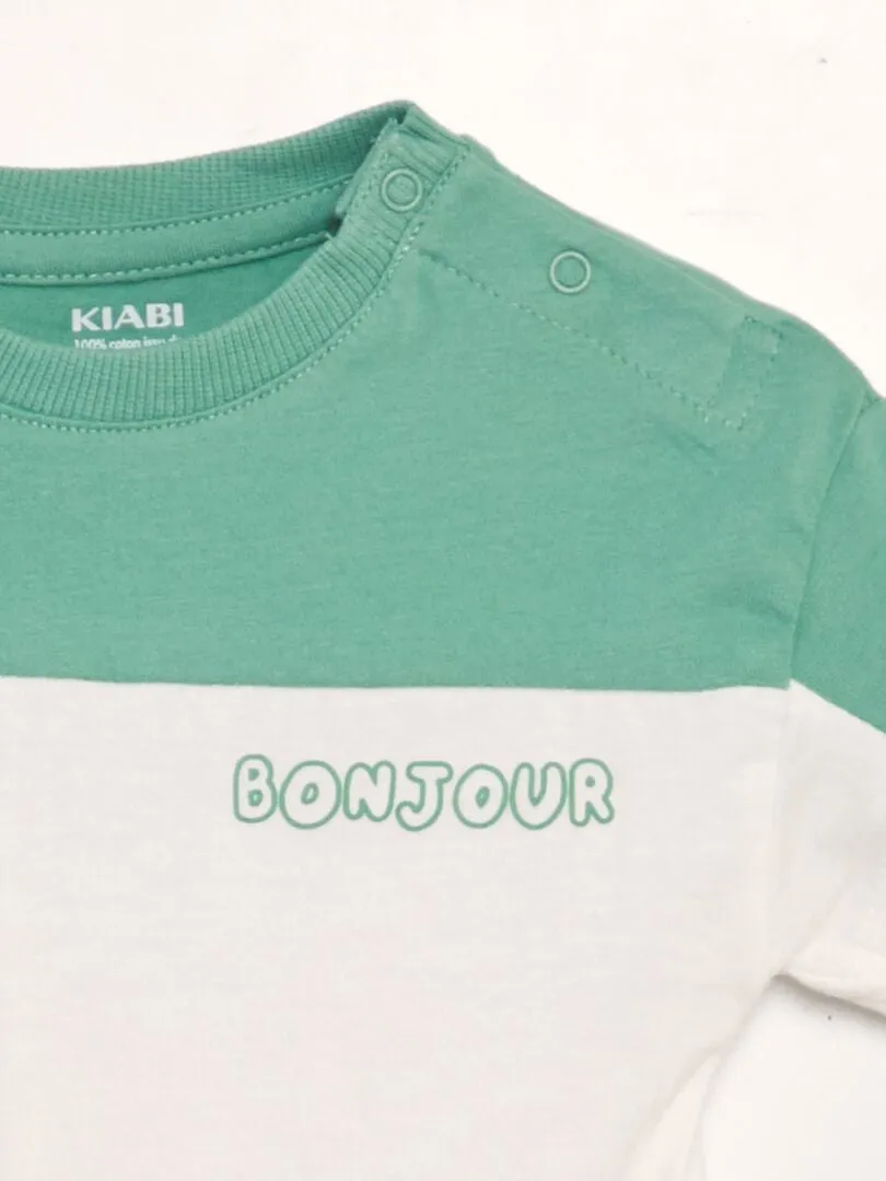 CAMISETA COLORBLOCK CON CUELLO REDONDO  VERDE
