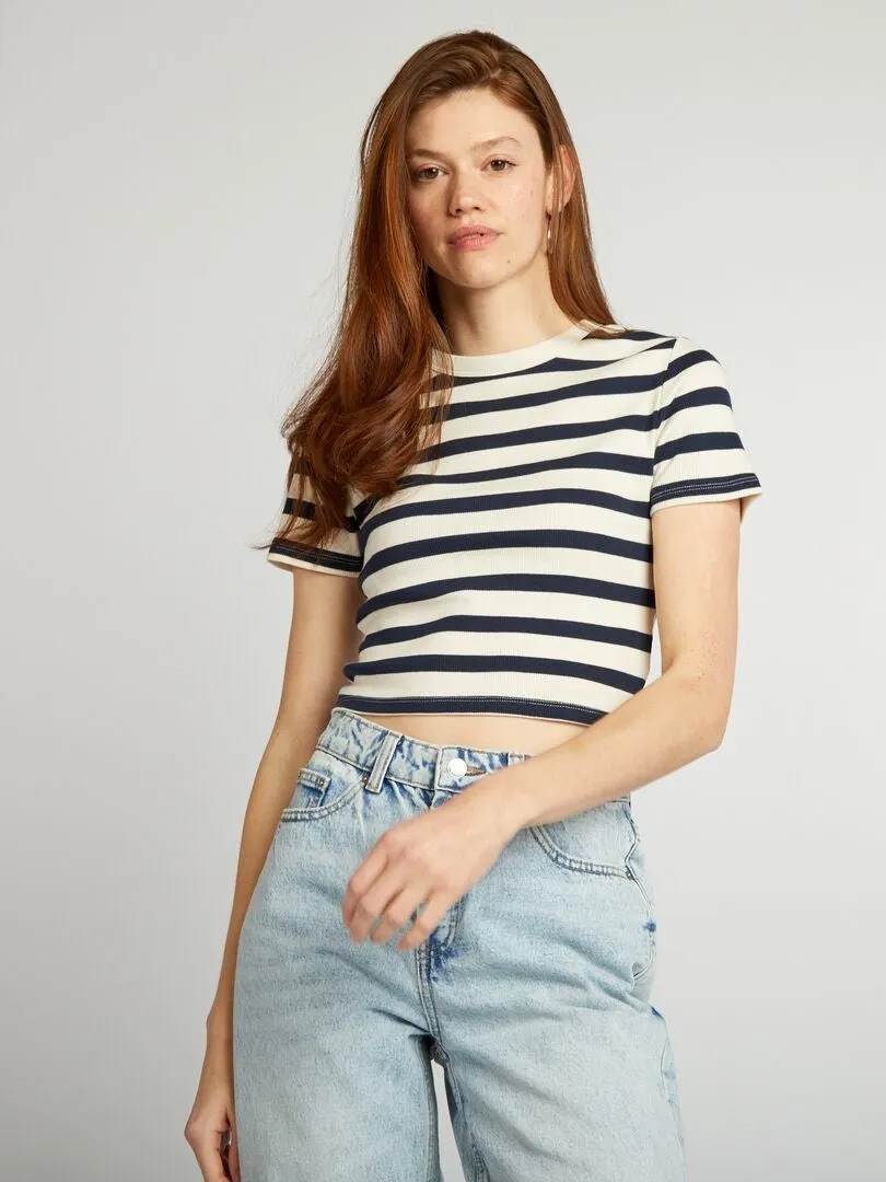 CAMISETA CROP TOP MARINERA  BEIGE