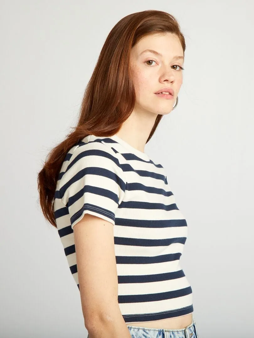 CAMISETA CROP TOP MARINERA  BEIGE