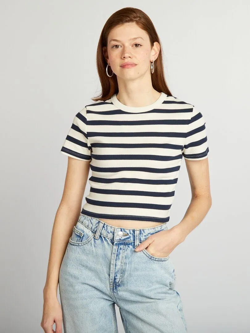 CAMISETA CROP TOP MARINERA  BEIGE