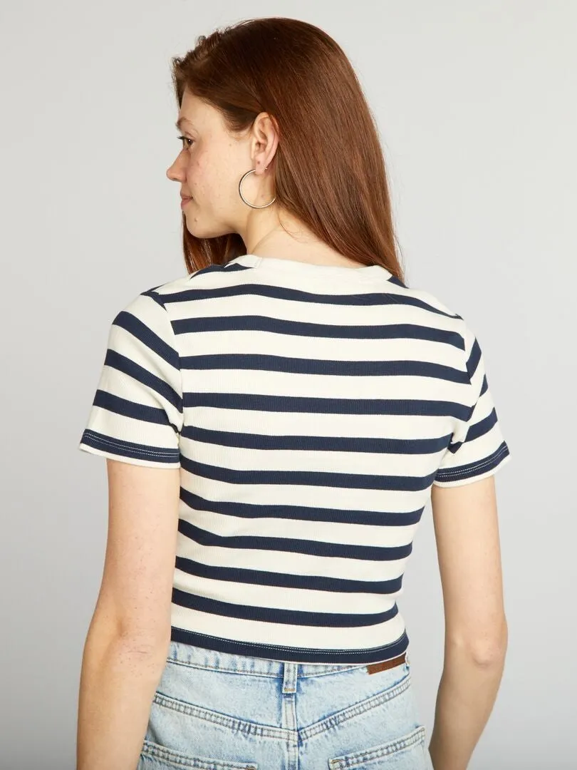 CAMISETA CROP TOP MARINERA  BEIGE