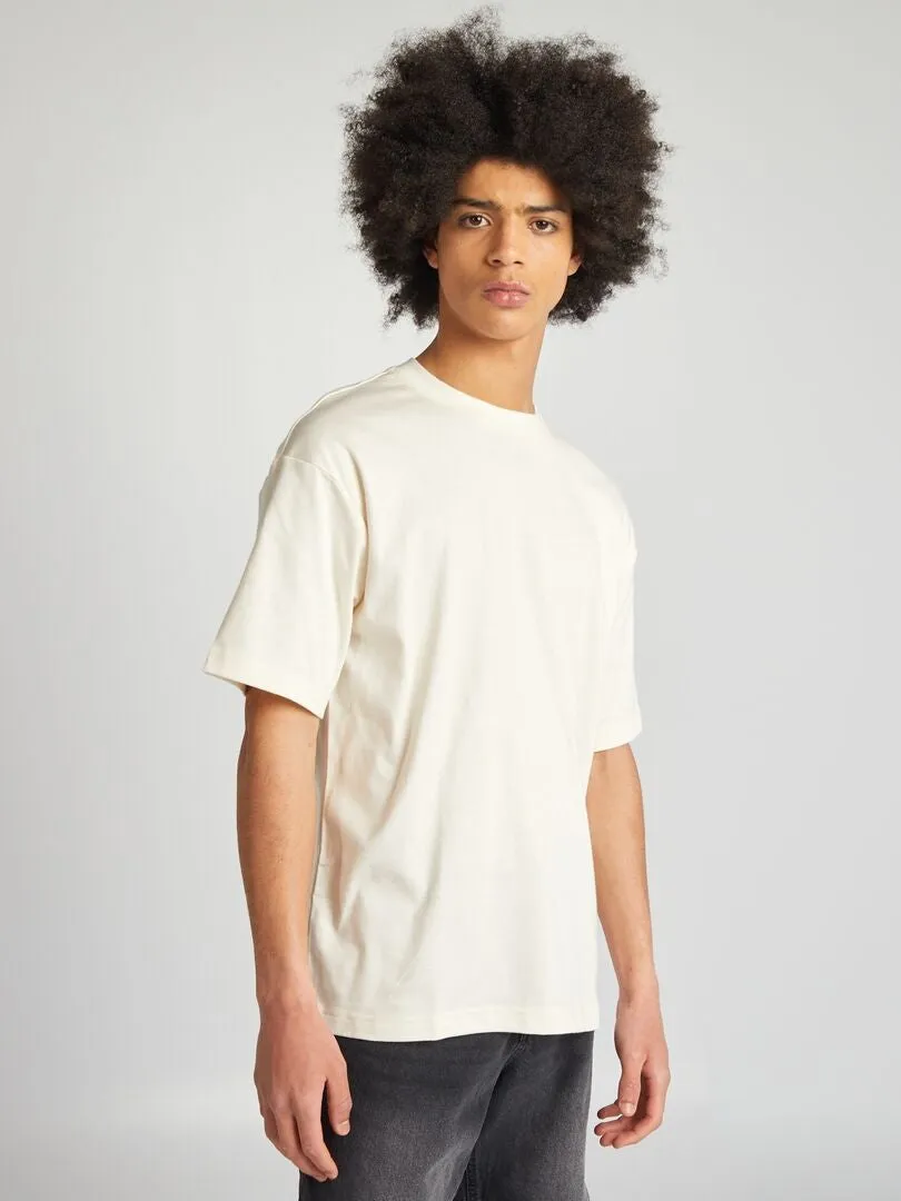 CAMISETA DE ALGODóN CON BORDADO EN EL PECHO  BLANCO