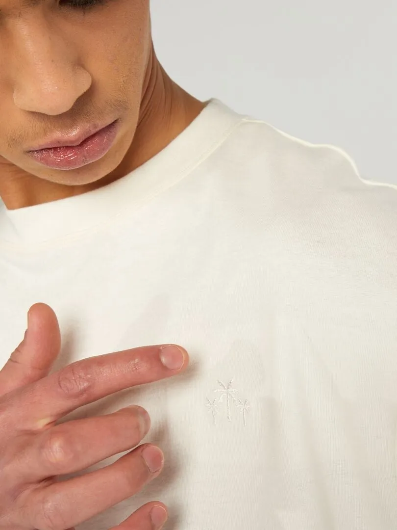CAMISETA DE ALGODóN CON BORDADO EN EL PECHO  BLANCO