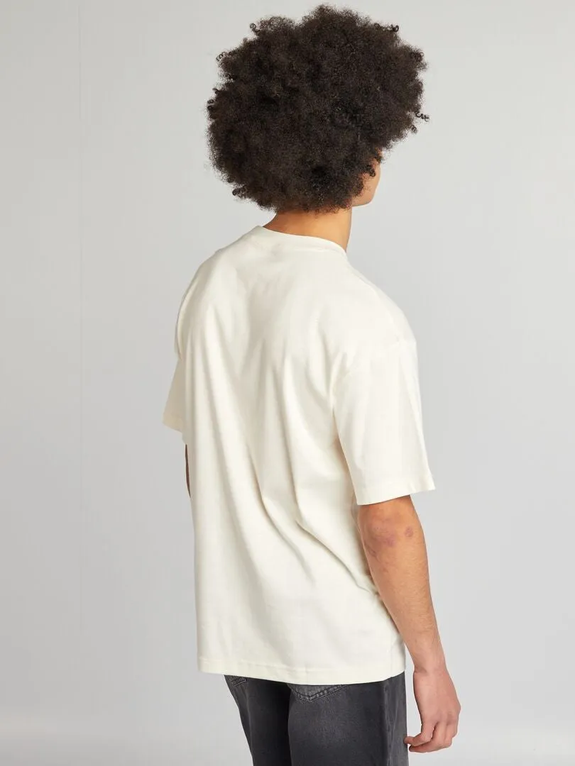 CAMISETA DE ALGODóN CON BORDADO EN EL PECHO  BLANCO