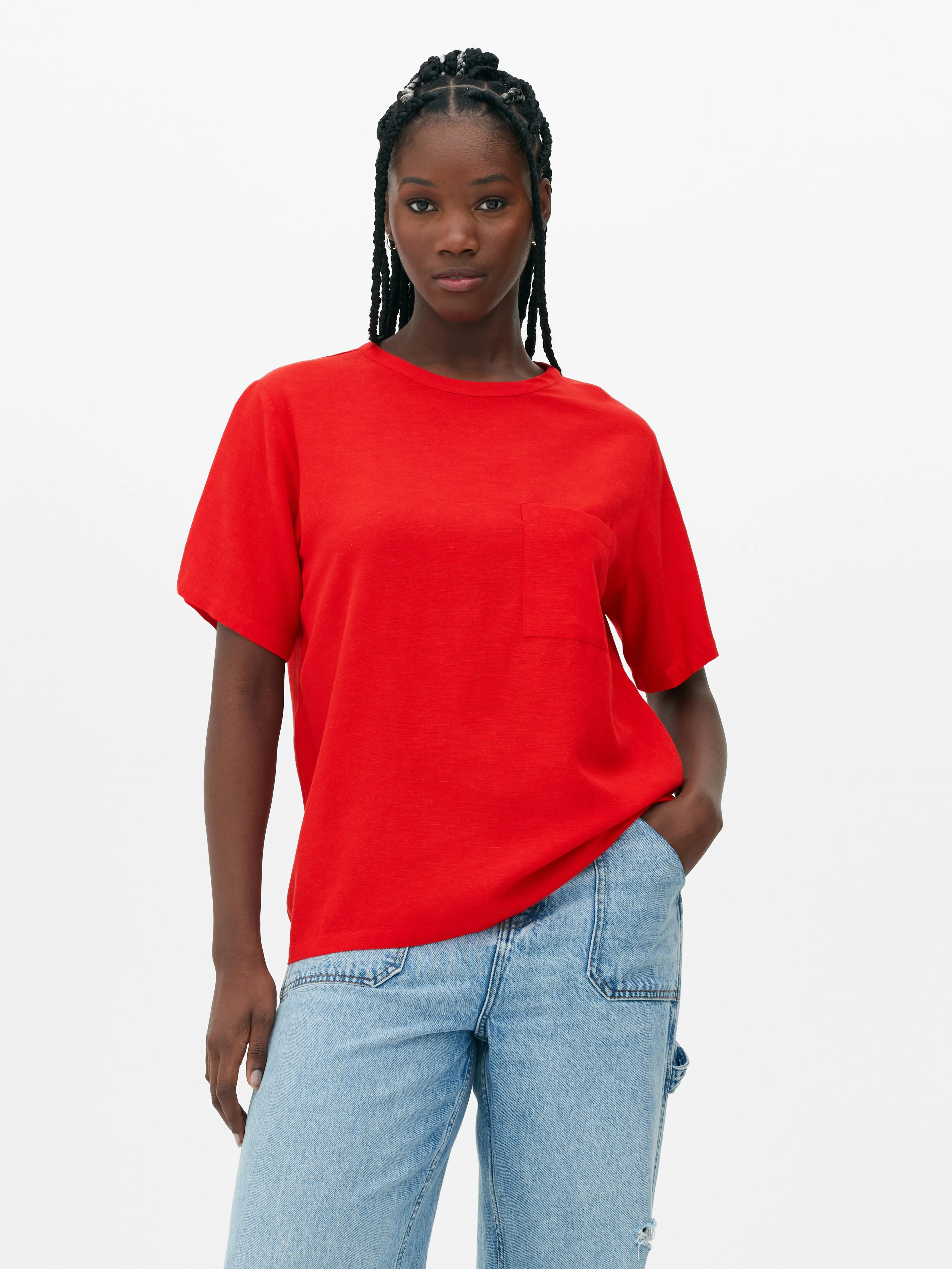 Camiseta en mezcla de lino con bolsillo