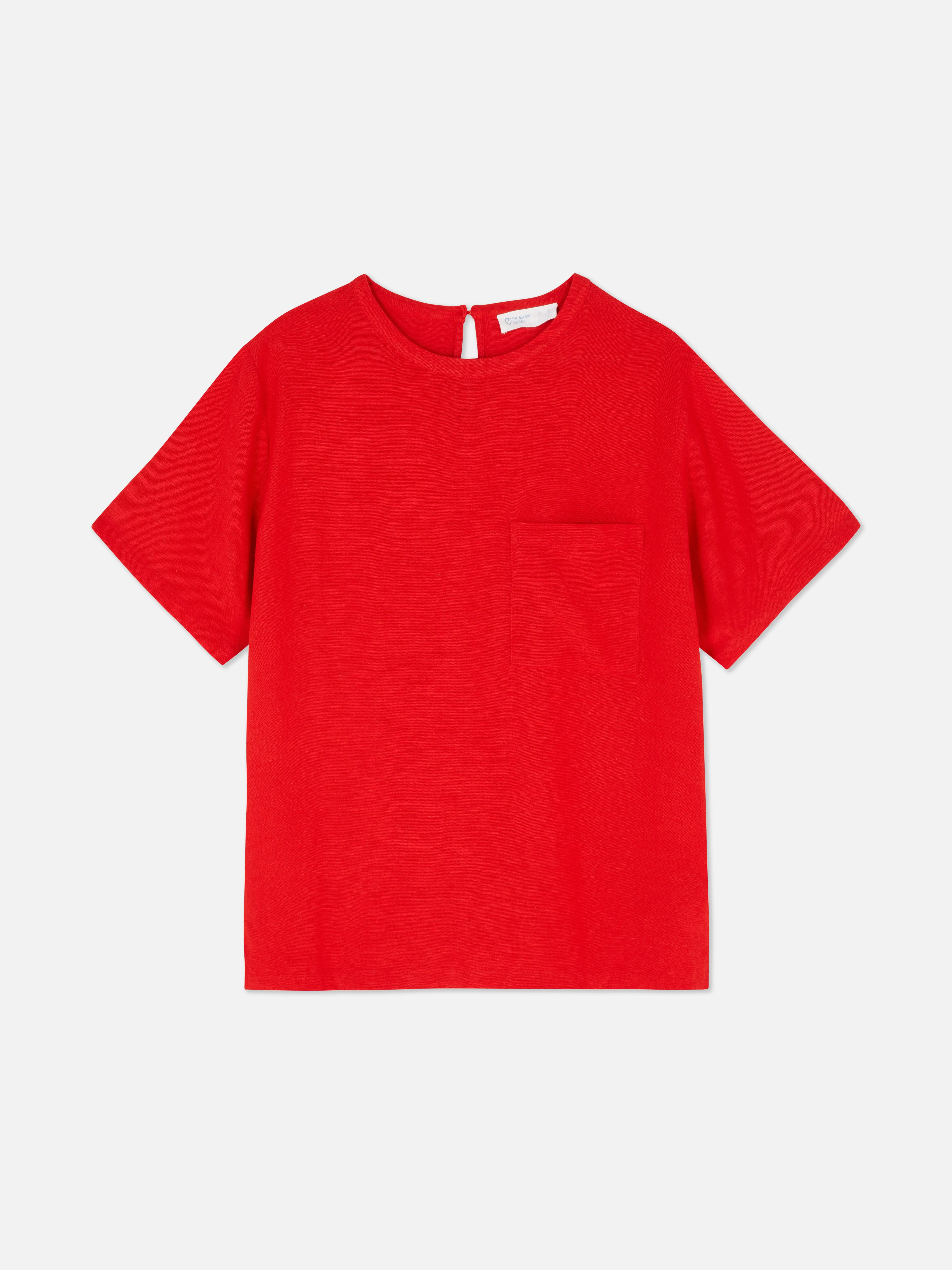 Camiseta en mezcla de lino con bolsillo