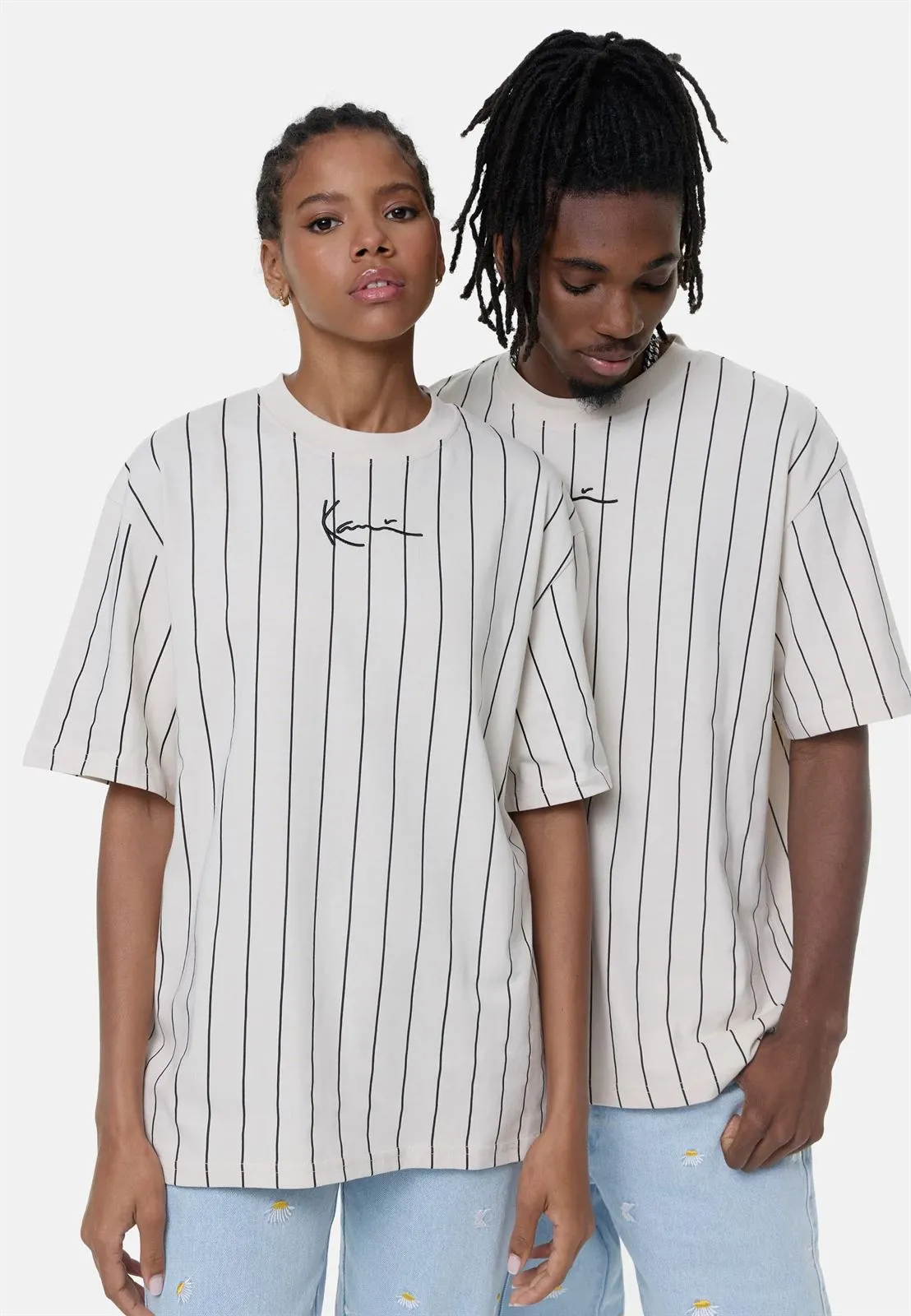 Camiseta KARL KANI 6038453 kk small signature pinstripe tee light sand/black